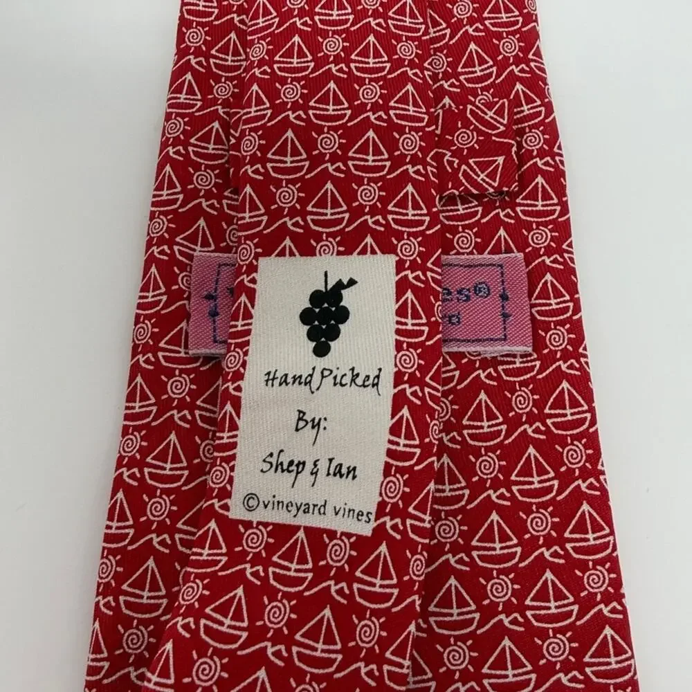 Vineyard Vines Boys 100% Silk Sailboat Tie - Red/White